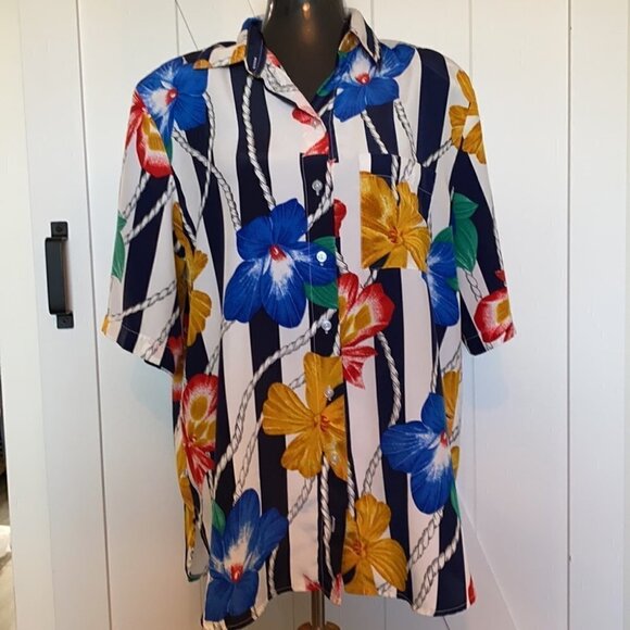 Tops - ALIA vintage floral nautical  summer button up
